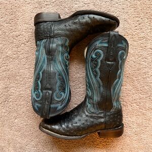 Durango Genuine Black Ostrich and Blue Western Boots